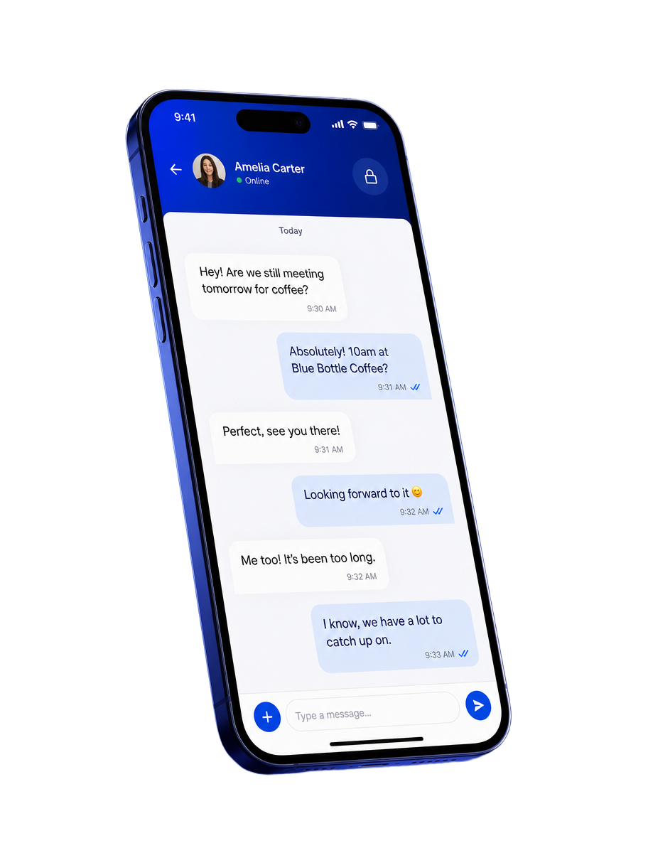 Smartphone exibindo a interface de conversas do aplicativo Wachat